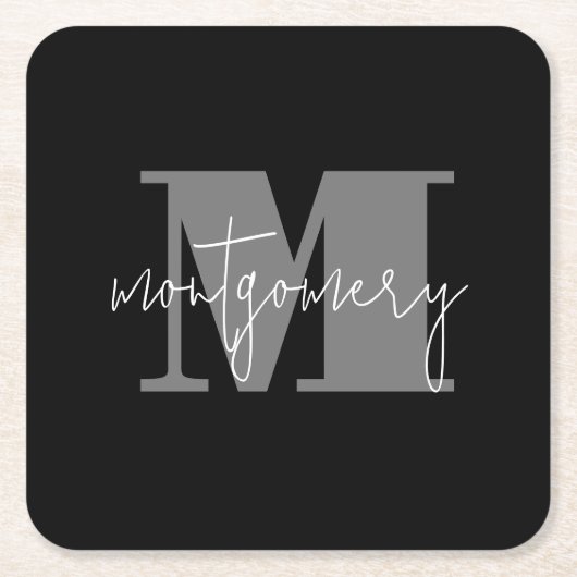 Aangepaste gepersonaliseerde Monogram Initiaal naa Vierkante Kartonnen Onderzetter (Voorkant)