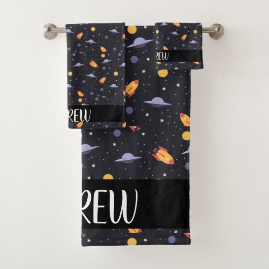 Aangepaste gepersonaliseerde monogram ruimte bad handdoek (Insitu)