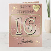 Aangepaste Gepersonaliseerde Roos Goud 16e Verjaar Kaart (Voorkant)