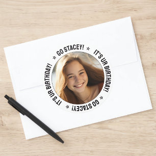 Aangepaste gepersonaliseerde tekstbericht en foto ronde sticker