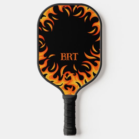 Aangepaste gepersonaliseerde vlammen op zwart pickleball paddle (Voorkant)