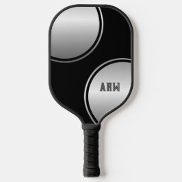 Aangepaste gepersonaliseerde zilver op zwart pickleball paddle