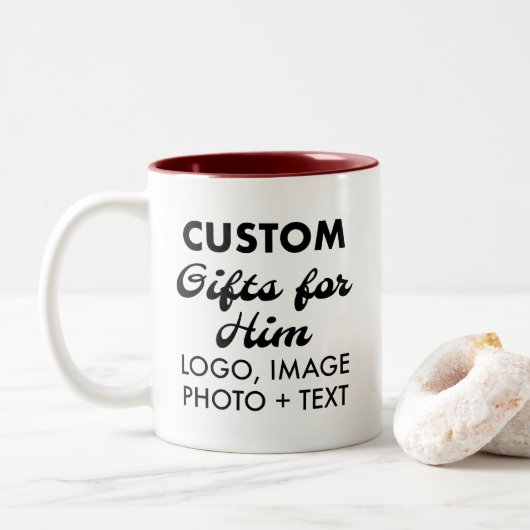Aangepaste geschenken voor Hem Maroon Two-Tone Mok (Met donut)