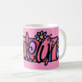 Aangepaste geschilde mok MADELYN roze + bloem (Voorkant rechts)