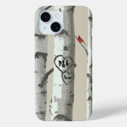 Aangepaste gesneden harten op berkenboom Valentijn Case-Mate iPhone Case (Achterkant)