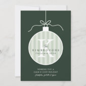 Aangepaste gestreepte monogram ornament kerstkaart (Voorkant)