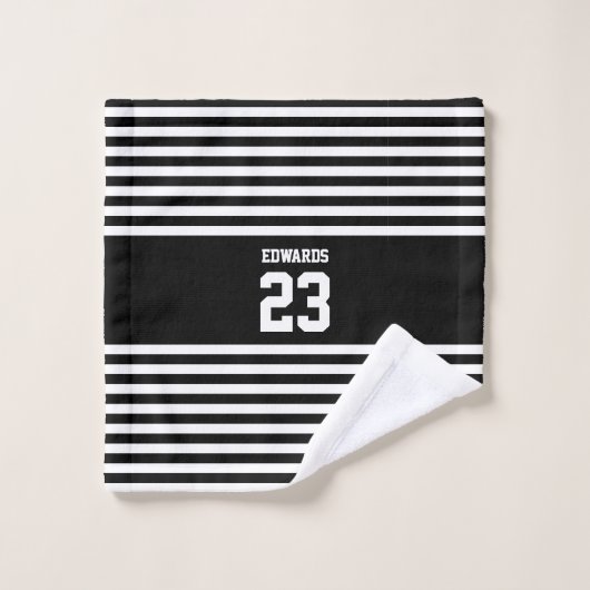 Aangepaste gestreepte sporten genummerd met naam bad handdoek (Wasdoekje)
