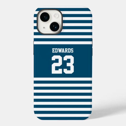 Aangepaste gestreepte sporten genummerd met naam Case-Mate iPhone case (Achterkant)