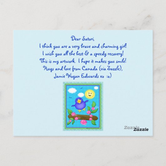 Aangepaste Get Well Blue Bird Happiness Kaart (Achterkant)