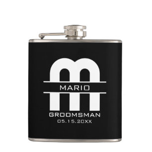 Aangepaste getuige bruidegom trouw monogram zwart  heupfles