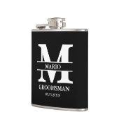 Aangepaste getuige bruidegom trouw monogram Zwart Heupfles (Links)