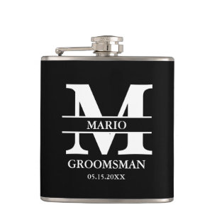 Aangepaste getuige bruidegom trouw monogram Zwart  Heupfles
