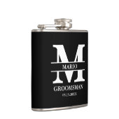 Aangepaste getuige bruidegom trouw monogram Zwart Heupfles (Rechts)
