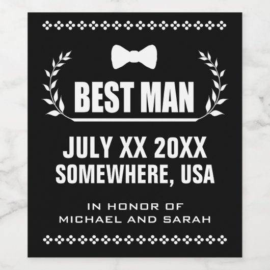 Aangepaste getuige van de bruidegom wijn etiket (Enkel label)