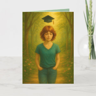 Aangepaste gevouwen Afstuderen Kaart Vrouw rood ha