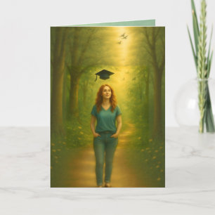 Aangepaste gevouwen Afstuderen Kaart Vrouw w / roo