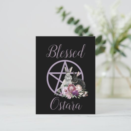 Aangepaste Gezegende Ostara Paarse Pentacle Spring Briefkaart (Staand voorkant)