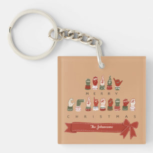 Aangepaste gezellige ASL Prettig Kerstfeest Sleutelhanger