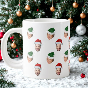 Aangepaste Gezicht 2 Foto's Santa Hat Kerstcadeau Extra Grote Beker