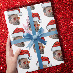 Aangepaste Gezicht Gift Wrap, Gezicht Foto Santa H Cadeaupapier