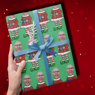 Aangepaste gezichtsfoto Elf Kerstmis gepersonalise Cadeaupapier