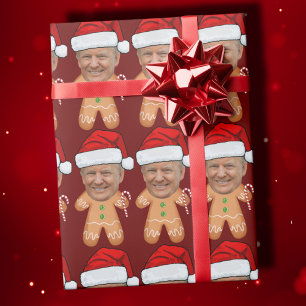 Aangepaste gezichtsfoto Gingerbread Trump Kerstmis Cadeaupapier