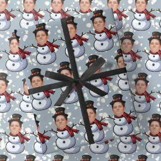 Aangepaste Gezichtsfoto Kerst Sneeuwmannen Wrappin Cadeaupapier