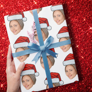 Aangepaste Gezichtsfoto Kerstman Hoed Kerstmis Cadeaupapier