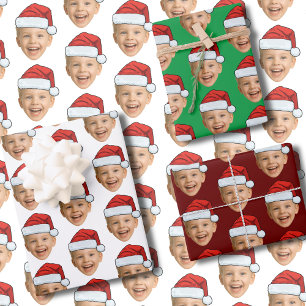 Aangepaste Gezichtsfoto Kerstman Hoed Kerstmis Inpakpapier Vel