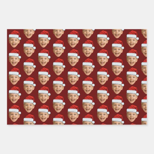 Aangepaste Gezichtsfoto Kerstman Hoed Kerstmis Inpakpapier Vel (Voorkant 3)