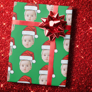 Aangepaste Gezichtsfoto Santa Hat Grappige Kerstmi Cadeaupapier