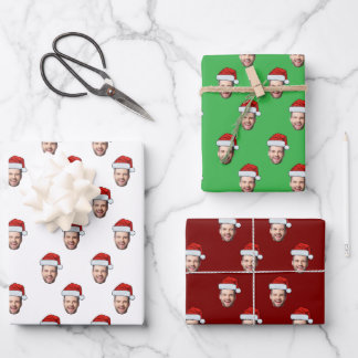 Aangepaste Gezichtsfoto Santa Hat Kerstcadeau Inpakpapier Vel