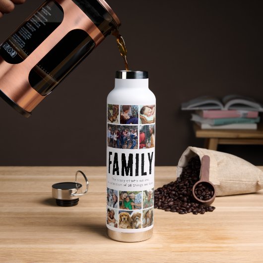 Aangepaste gezinsfoto-collage waterfles (Koffie)