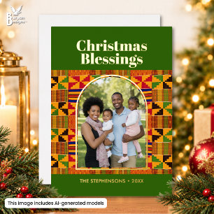 Aangepaste gezinsfoto Kente KERSTZEGENS Folie Feestdagenkaart