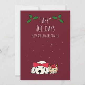 Aangepaste gezinsfoto whimsical kat hond feestdagenkaart