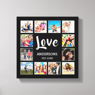 Aangepaste gezinsfotocollage gepersonaliseerd zwar canvas afdruk