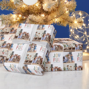 Aangepaste gezinsfoto's 3 Vrolijk Kerstmis Cadeaupapier