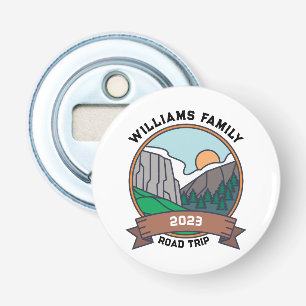 Aangepaste gezinshereniging Road Trip Mountain Button Flesopener