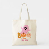 Aangepaste Ghost Trick-or-Treat Pink Boo Halloween Tote Bag (Achterkant)