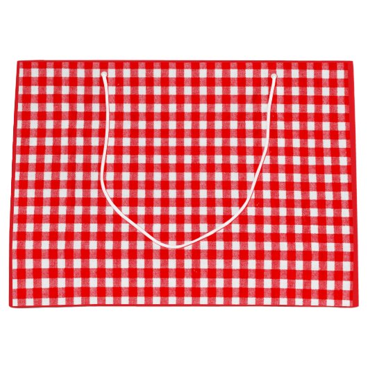 Aangepaste Gift Bag ROOD EN WIT GINGHAM CHEQUES Groot Cadeauzakje (Voorkant)