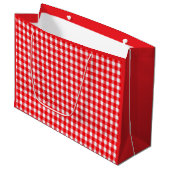Aangepaste Gift Bag ROOD EN WIT GINGHAM CHEQUES Groot Cadeauzakje (Voorkant Gekanteld)