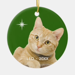 Aangepaste Ginger Tabby Cat foto op groen Keramisch Ornament