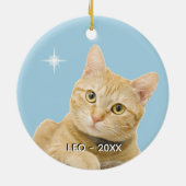 Aangepaste Ginger Tabby Cat Foto op lichtblauw Keramisch Ornament (Achterkant)