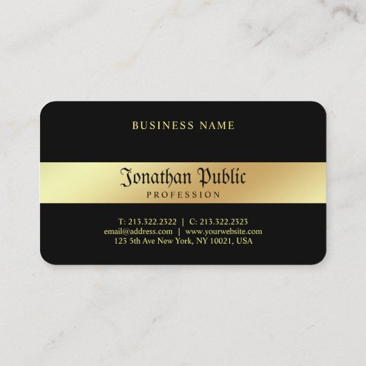 Aangepaste Glamour Zwart & Goud Elegante Sjabloon Visitekaartje (Achterkant)