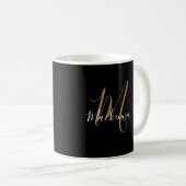 Aangepaste Glamoureus Black Gold Monogram naam Ele Koffiemok (Voorkant rechts)