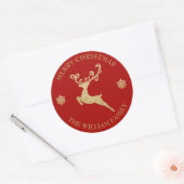 Aangepaste Glitter Gouden Rendier Prettig Kerstfee Ronde Sticker (Envelop)