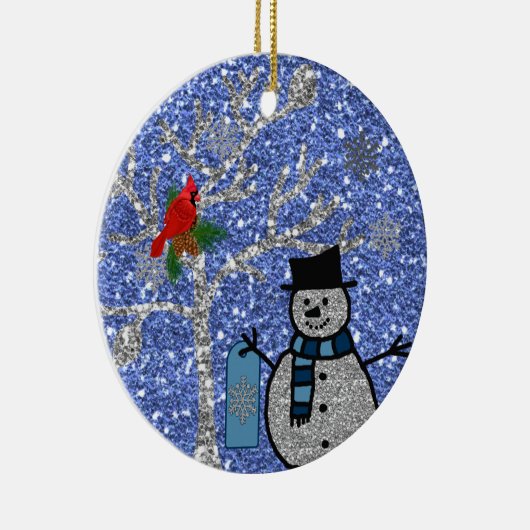 Aangepaste GLITTER SNOWMAN-versiering Keramisch Ornament (Rechts)