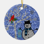 Aangepaste GLITTER SNOWMAN-versiering Keramisch Ornament (Voorkant)