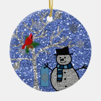 Aangepaste GLITTER SNOWMAN-versiering Keramisch Ornament