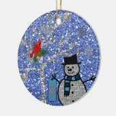 Aangepaste GLITTER SNOWMAN-versiering Keramisch Ornament (Links)